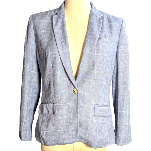 Banana Republic Linen Blend Plaid Blazer Size Petite 2 - Picture 1 of 11